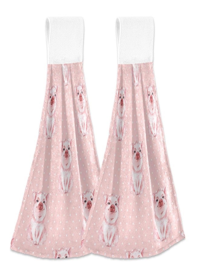 KEEPREAL Pink Pig Kitchen Towels Set of 2, 12 X 17 in Soft Hand Towels or Dishcloths with Hanging Loop, Absorbent Hand Towel for Bathroom Kitchen Décor - Image 1