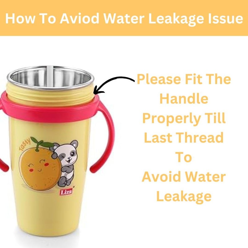 Nabhya زجاجة ماء للأطفال بتصميم حيوانات لطيف 360 مل من الفولاذ المقاوم للصدأ معزولة ساخنة وباردة خالية من BPA (أصفر وبنفسجي - 2 قطعة) - Image 2