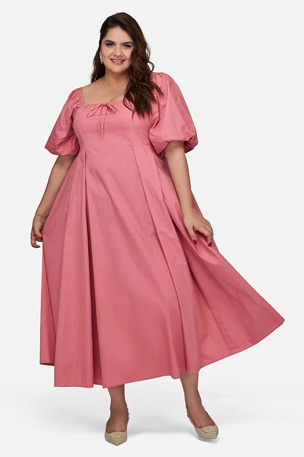 Virgio VIRGIO 100% Cotton Dress with Puff Sleeves & Pleats