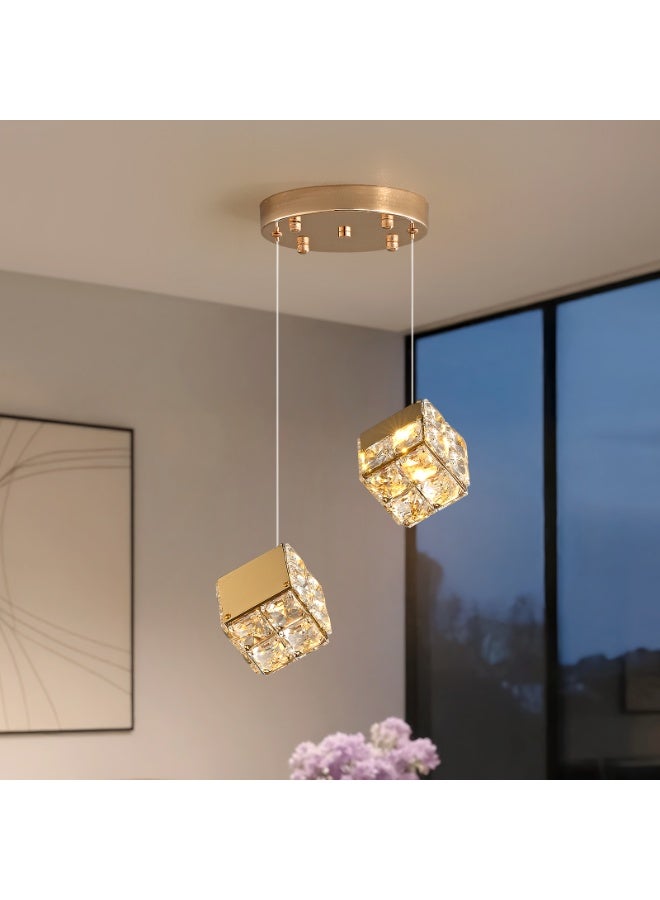 إرنيا 2 الثريا الكريستال الحديثة مناسبة لمصابيح الدايود المبتعث للضوء في الكافيتريا، وهي مناسبة لمقدمة السرير، ومنصة جزيرة المطبخ، والممرات، والسلالم، ذهبية. - Image 1