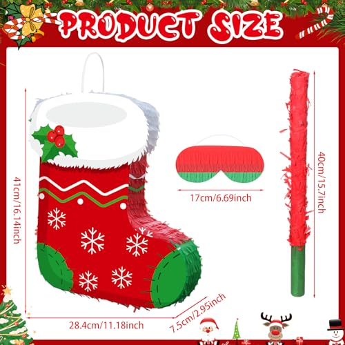 Harrycle Christmas Stocking Piata 16 Inch Christmas Mexican Piata with Stick Blindfold Pack Xmas Bundle for Xmas Birthday Holiday Party Game Container Favor Photo Prop Decoration - Image 5