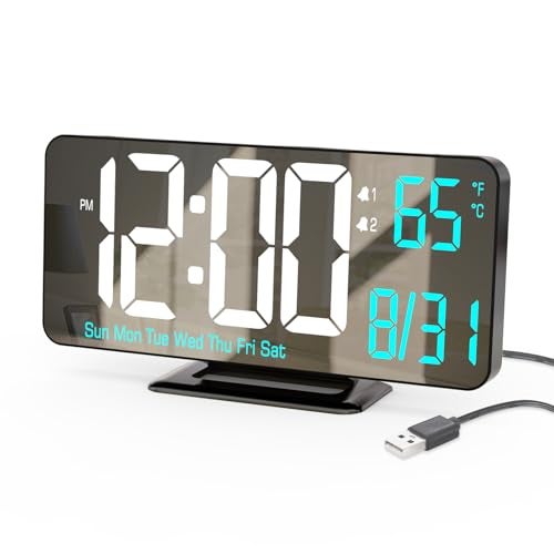 KOSUMOSU Digital Alarm Clock 6.7in Black Clock for Bedroom, Dual Alarm, Date, Seconds,Day of Week,12/24h,Dimming, Temp, Desk Clock, LED Clock for Living Room, Calendar Digital Clock - Image 1