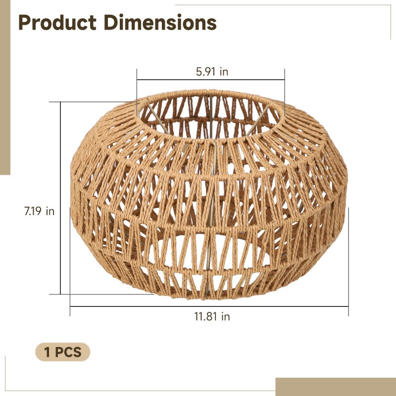 COSYOO Pendant Light Shade,11.81 x 7.19 in Rattan Lamp Shade Woven Natural Paper Rope Lamp Shades,Handmade Rustic Boho Ceiling Lights Covers for Dining Room,Home Decor,Bedroom,Office,Hotel - Image 5