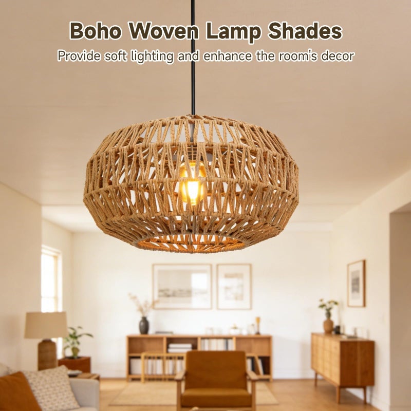 COSYOO Pendant Light Shade,11.81 x 7.19 in Rattan Lamp Shade Woven Natural Paper Rope Lamp Shades,Handmade Rustic Boho Ceiling Lights Covers for Dining Room,Home Decor,Bedroom,Office,Hotel - Image 3