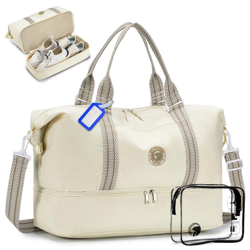 COSCOOA Travel Duffel Bag for Spirit Frontier Airlines Personal Item Bag 18x14x8 with Shoe Compartment Tote Carry on Luggage 32L Weekender Overnight for Women Men Beige - Image 2