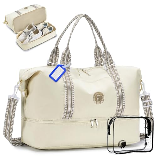 COSCOOA Travel Duffel Bag for Spirit Frontier Airlines Personal Item Bag 18x14x8 with Shoe Compartment Tote Carry on Luggage 32L Weekender Overnight for Women Men Beige - Image 1