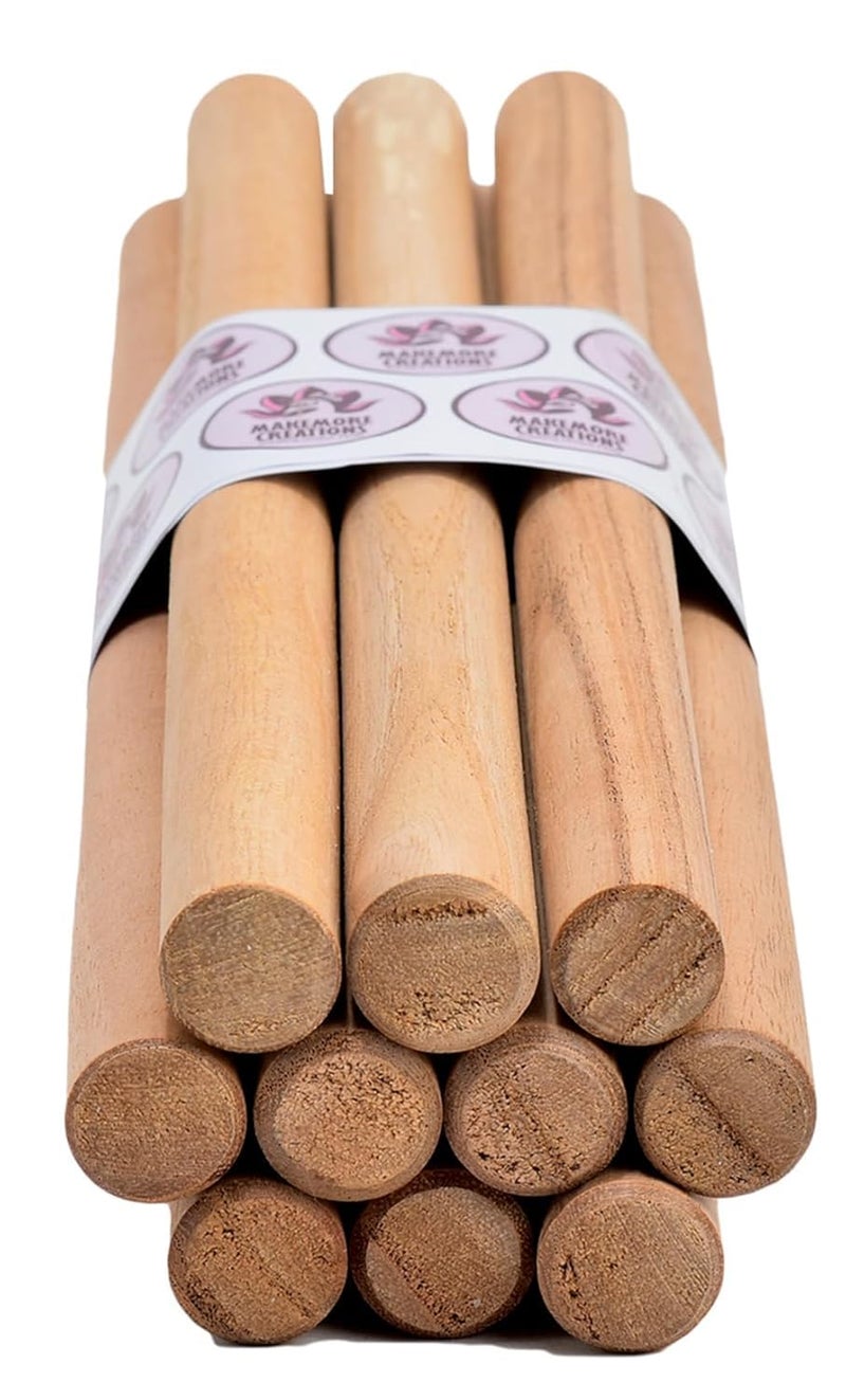 Makemore Creations 8 inches Wooden Dowel Rods for Crafts, Pack of 10 pcs Solid Hardwood Sticks for DIY Projects, Hanging Decor, Woodworking, and Craft Supplies (10mm Diameter) - Image 1