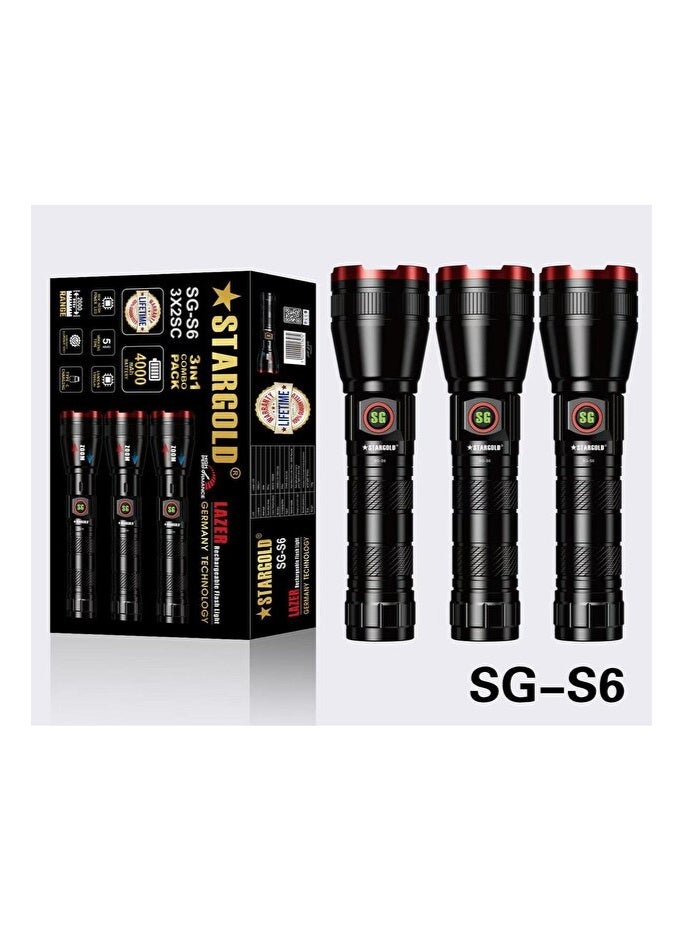STARGOLD SG-S6 Rechargeable Flashlight | 3-in-1 Combo Pack | 1500 Lumens | 4000mAh Battery - Image 2