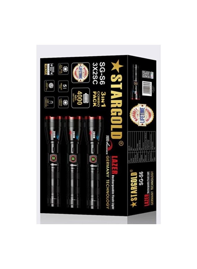 STARGOLD SG-S6 Rechargeable Flashlight | 3-in-1 Combo Pack | 1500 Lumens | 4000mAh Battery - Image 3