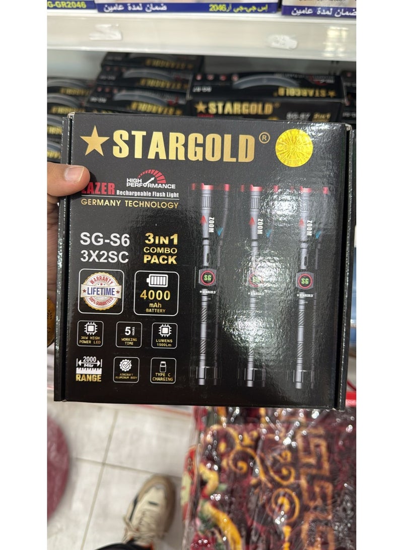 STARGOLD SG-S6 Rechargeable Flashlight | 3-in-1 Combo Pack | 1500 Lumens | 4000mAh Battery - Image 4