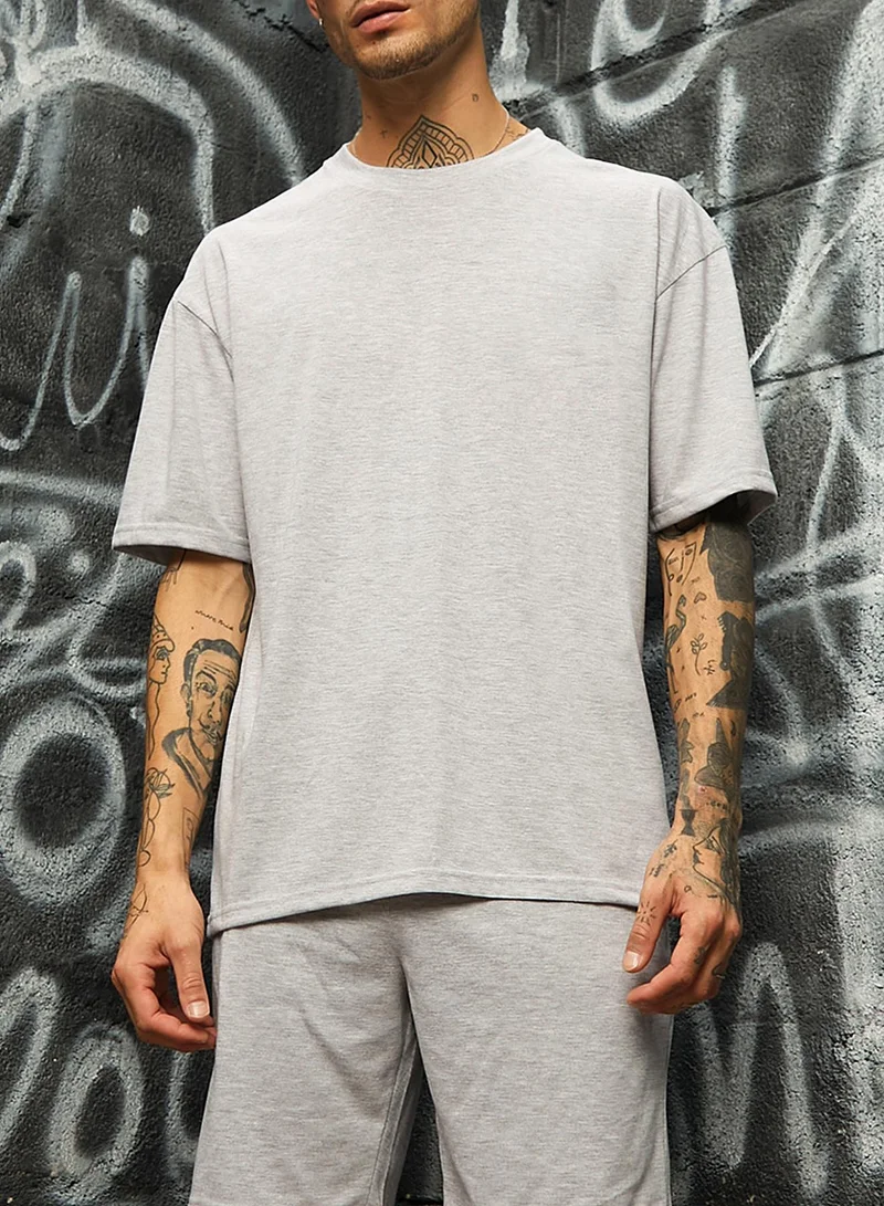 Campus Sutra Men's Oversized Solid Light Grey Casual Co-Ord Set