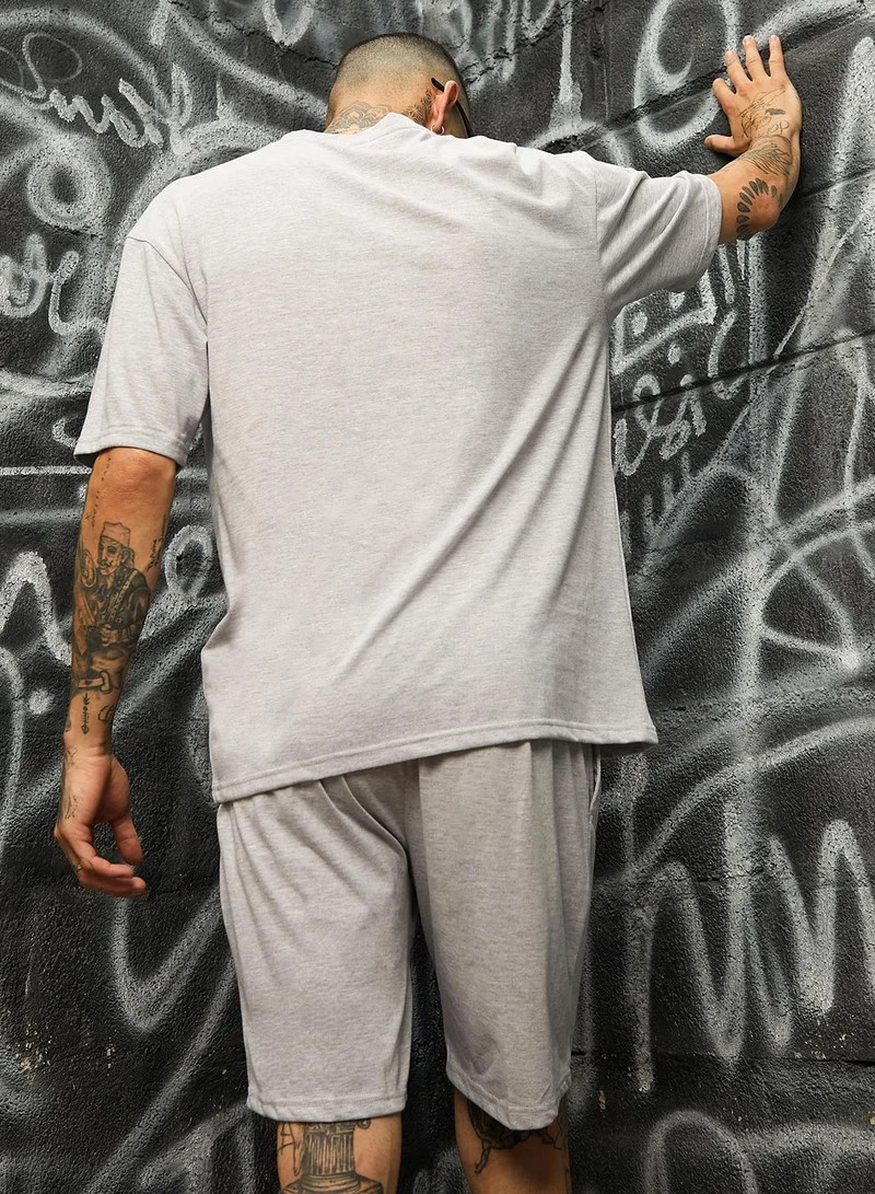 Campus Sutra Men's Oversized Solid Light Grey Casual Co-Ord Set
