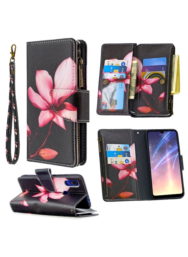 HuHa Case Cover For Xiaomi Redmi 7 Colored Drawing Pattern Zipper Horizontal Flip Leather Case with Holder & Card Slots & Wallet Lotus 