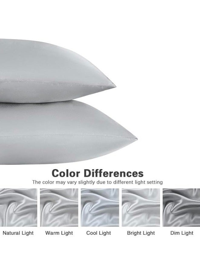 2PCS Satin Pillowcase for Hair and Skin-Soft Silky Pillow Covers for Sleeping-Satin Pillow Covers with Envelope Closure Grey Color - Image 3