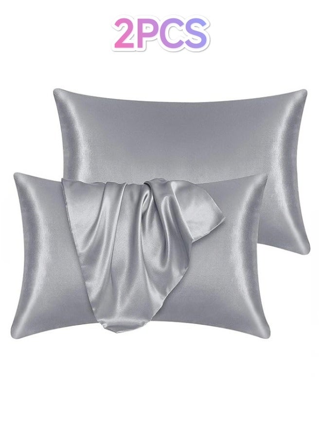 2PCS Satin Pillowcase for Hair and Skin-Soft Silky Pillow Covers for Sleeping-Satin Pillow Covers with Envelope Closure Grey Color - Image 1