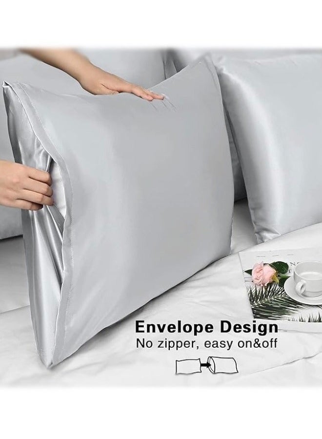 2PCS Satin Pillowcase for Hair and Skin-Soft Silky Pillow Covers for Sleeping-Satin Pillow Covers with Envelope Closure Grey Color - Image 2