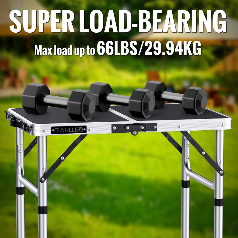 GARLLEN 2ft Folding Camping Table, Portable Folding Picnic Table with 3-Height Adjustable, Lightweight Aluminum Outdoor Tables for BBQ, Camping, Cooking, 22.8" L x 15.7" W, Silver - Image 2
