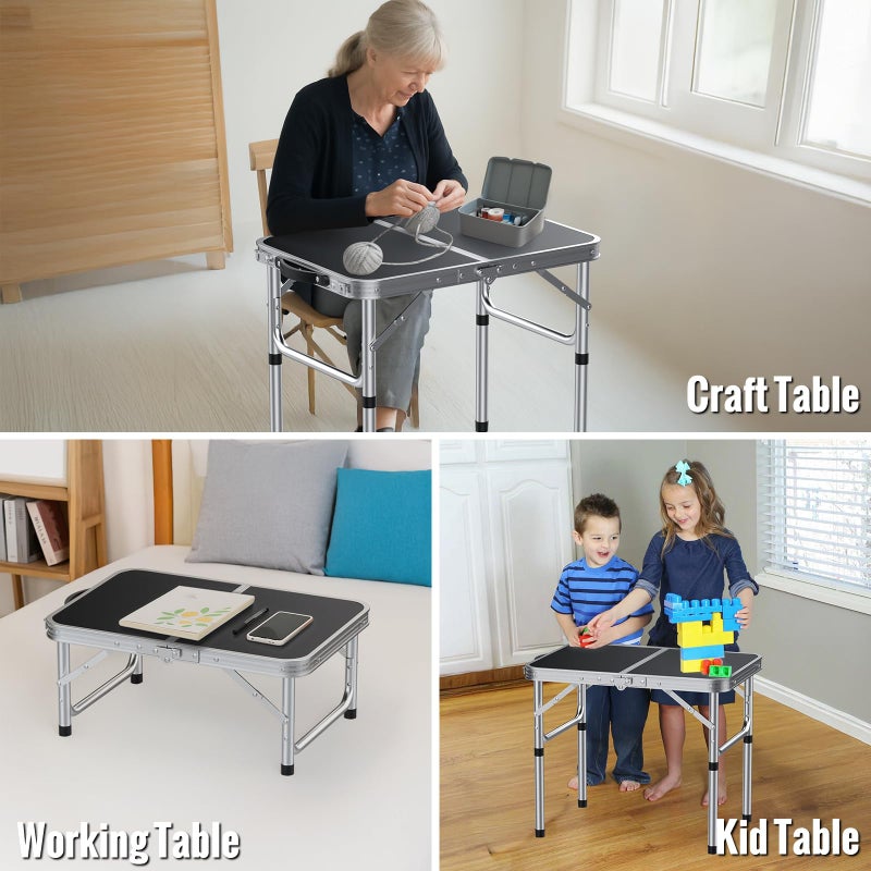 GARLLEN 2ft Folding Camping Table, Portable Folding Picnic Table with 3-Height Adjustable, Lightweight Aluminum Outdoor Tables for BBQ, Camping, Cooking, 22.8" L x 15.7" W, Silver - Image 5