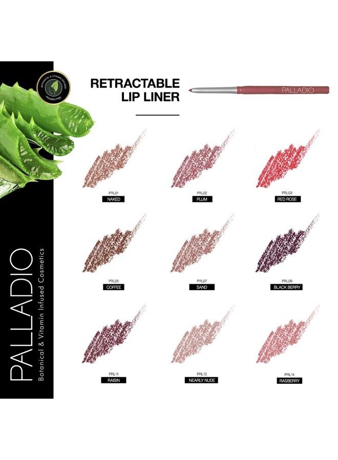 PALLADIO Retractable Waterproof Lip Liner High Pigmented and Creamy Color Slim Twist Up Smudge Proof Formula with Long Lasting All Day Wear No Sharpener Required, Naked