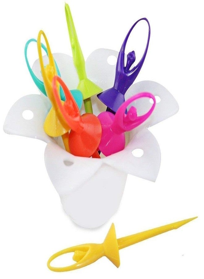 param Multicolour Fiber Dancing Doll Fruit Fork Cutlery Set with Stand Set of 6 - Image 1
