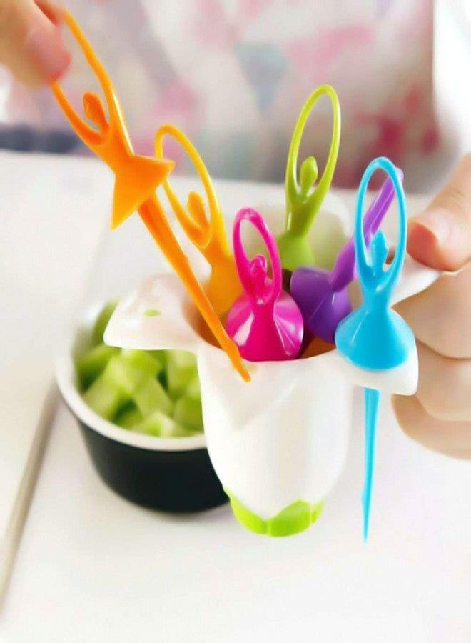 param Multicolour Fiber Dancing Doll Fruit Fork Cutlery Set with Stand Set of 6 - Image 3