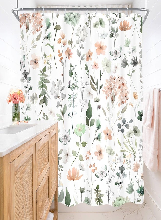 AMBZEK Cute Green Pink Floral Shower Curtain, Spring Watercolor Wildflower Boho Design,Funky Cottagecore Plants Artwork Fabric, Waterproof Polyester Bathroom Decor Set with 12 Hooks, 72" W x 72" L - Image 4