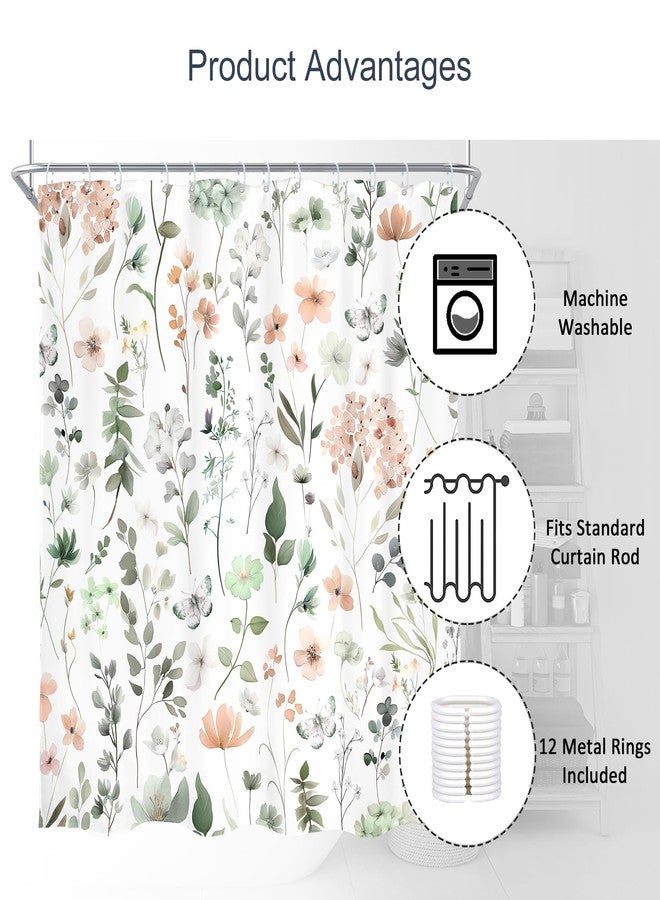 AMBZEK Cute Green Pink Floral Shower Curtain, Spring Watercolor Wildflower Boho Design,Funky Cottagecore Plants Artwork Fabric, Waterproof Polyester Bathroom Decor Set with 12 Hooks, 72" W x 72" L - Image 5