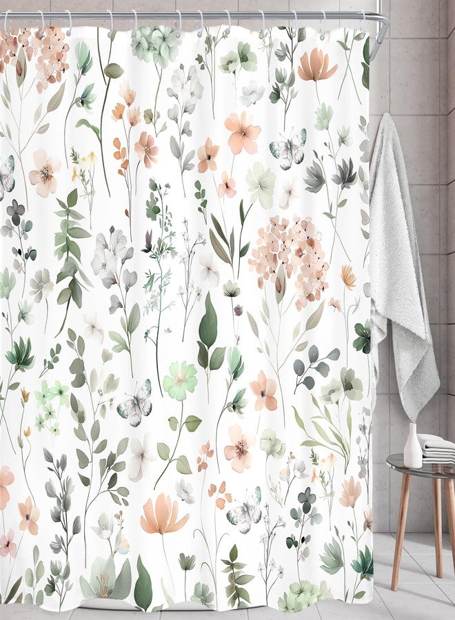 AMBZEK Cute Green Pink Floral Shower Curtain, Spring Watercolor Wildflower Boho Design,Funky Cottagecore Plants Artwork Fabric, Waterproof Polyester Bathroom Decor Set with 12 Hooks, 72" W x 72" L - Image 2