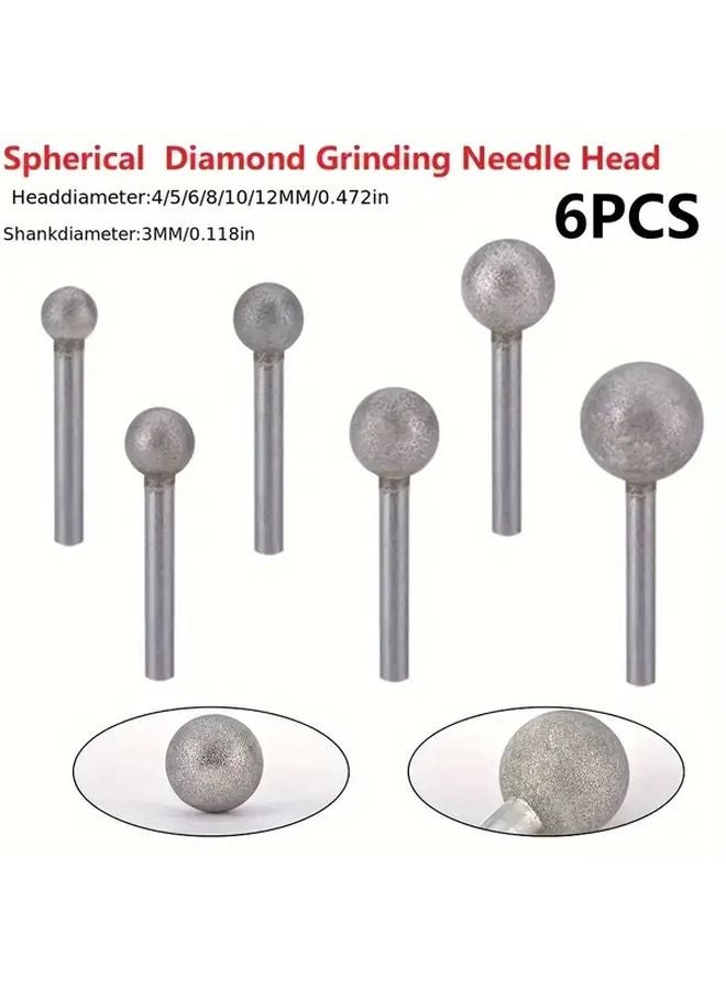 6 قطعة مجموعة رأس إبرة طحن ماسي لنحت اليشم 4-12 مم سنبان مثقاب كروي - Image 4