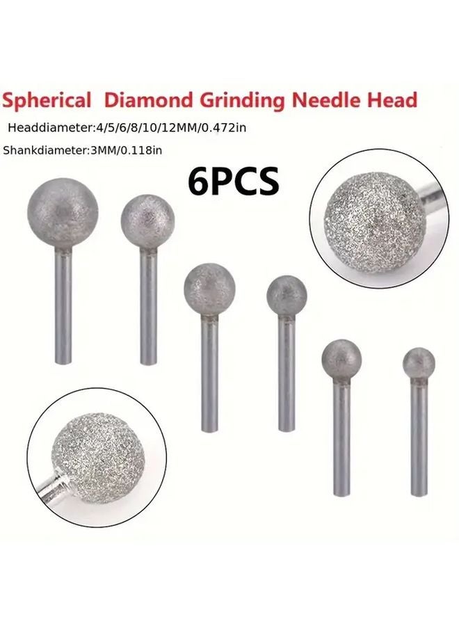 6 قطعة مجموعة رأس إبرة طحن ماسي لنحت اليشم 4-12 مم سنبان مثقاب كروي - Image 2