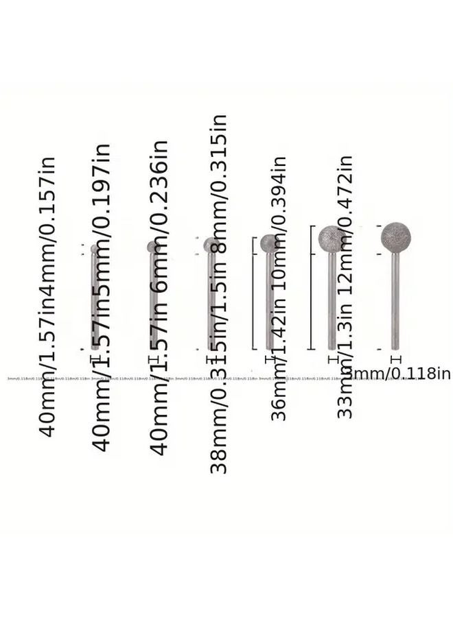 6 قطعة مجموعة رأس إبرة طحن ماسي لنحت اليشم 4-12 مم سنبان مثقاب كروي - Image 5