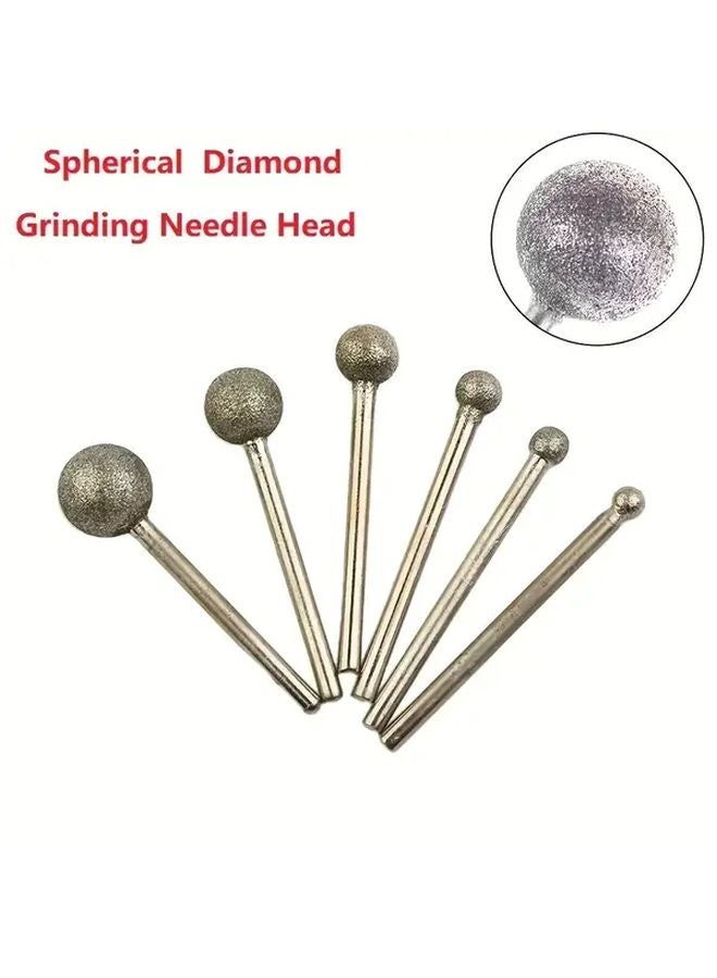 6 قطعة مجموعة رأس إبرة طحن ماسي لنحت اليشم 4-12 مم سنبان مثقاب كروي - Image 3