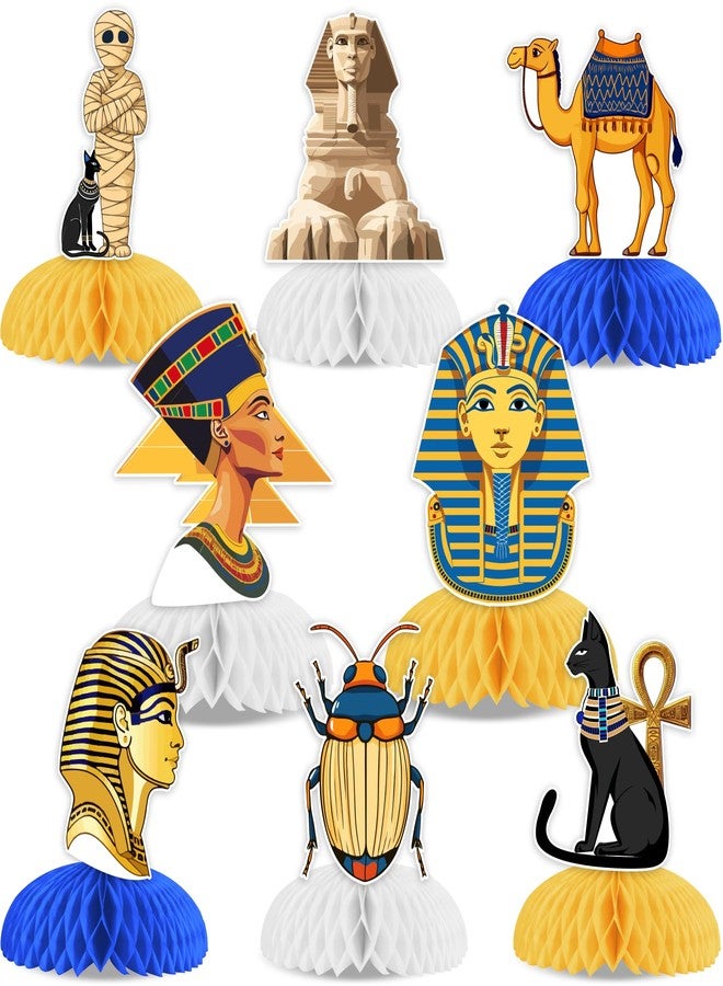 Cheereveal ديكورات حفلات مصرية من تشيريفيل، 8 قطع مركزية على شكل قرص العسل المصري، ديكورات طاولة على شكل مومياء فرعون هرمية، لوازم حفلات استقبال المولود الجديد بطابع مصر القديمة - Image 1