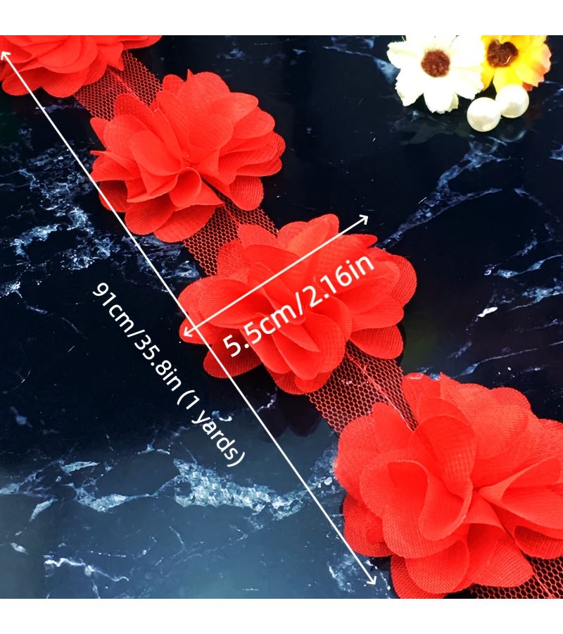 1 Yard 3D Floral Chiffon Lace Bridal Applique Trim For Sewing - Image 3