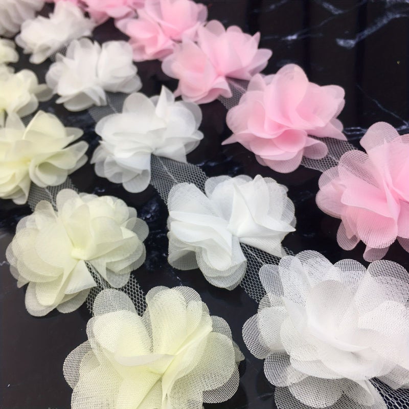 1 Yard 3D Floral Chiffon Lace Bridal Applique Trim For Sewing - Image 4