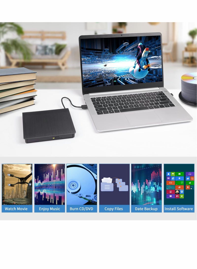 Portable USB 3.0 & Type-C External DVD Drive for Laptops & Desktops - CD/DVD Burner & Reader, Compatible with Windows, Linux, MacBook - Image 2