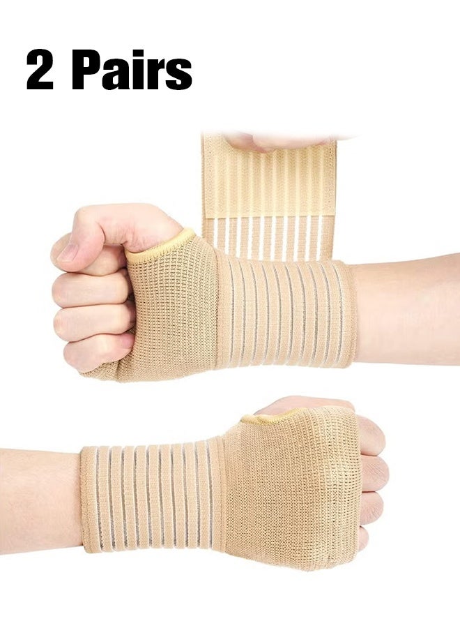 GIFT 2 Pairs Wrist Brace, Elastic Wrist Support with Strap, Ideal for Sprains, Injury or Sports Use with no Metal bar, Support Without inhibiting Flexibility, Left or Right, Beige - Image 1
