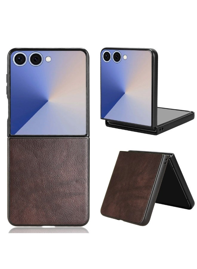 general Compatible with Samsung Galaxy Z Flip 7 Case, Retro PU Leather Ultra Slim Shockproof Back Bumper Protective Case Cover for Samsung Galaxy Z Flip 7 Phone Case - Image 1