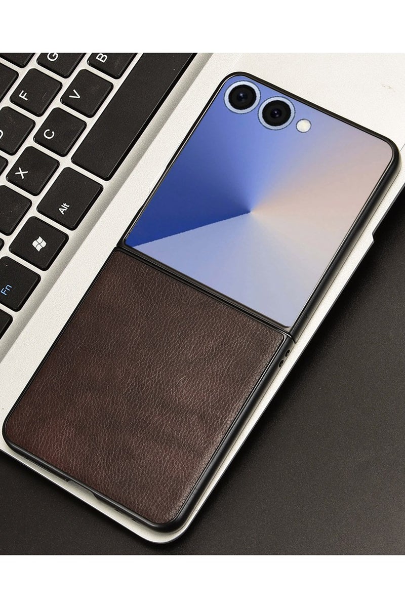 general Compatible with Samsung Galaxy Z Flip 7 Case, Retro PU Leather Ultra Slim Shockproof Back Bumper Protective Case Cover for Samsung Galaxy Z Flip 7 Phone Case - Image 4