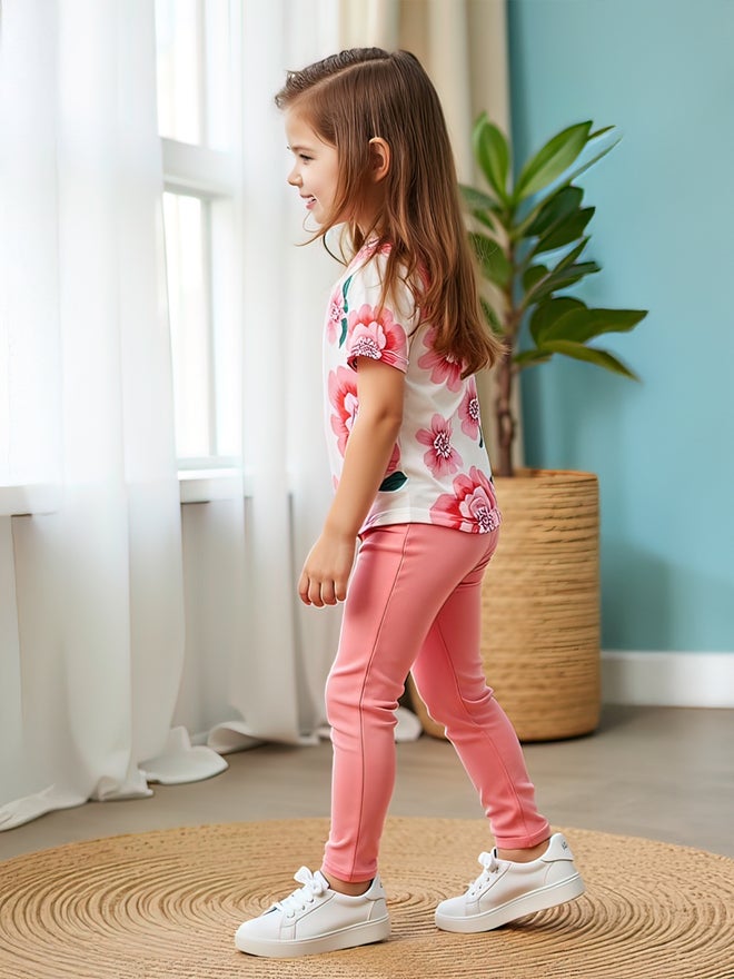 Take Two Kids 2pcs Flora Print Short Sleeve T-Shirt and Solid Leggings - Image 4