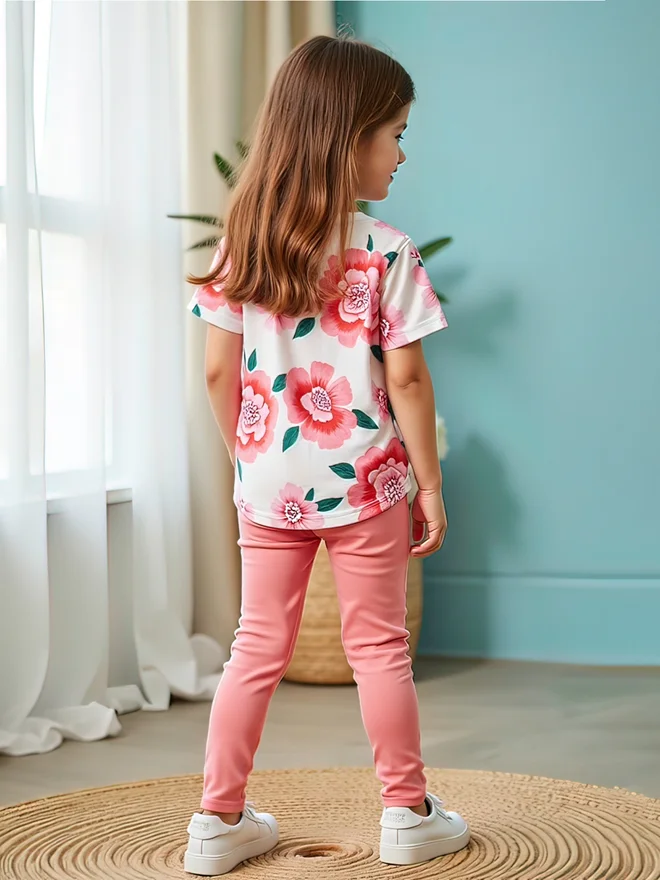 Styli Styli Kids 2pcs Flora Print Short Sleeve T-Shirt and Solid Leggings