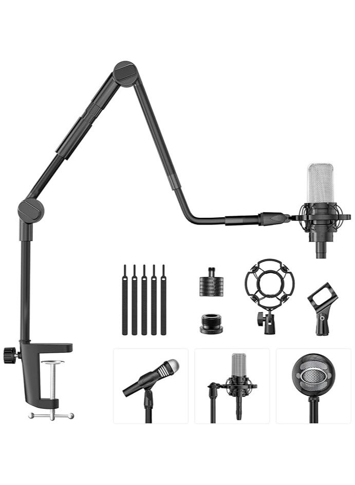 Adjustable Mic Stand with Microphone Windscreen and Dual Layered Mic Pop Filter, All-in-one Combo, Heavy Duty Construction Mic Stand, with Professional Sound Chipset for Recording, Gaming and Singing - Image 2