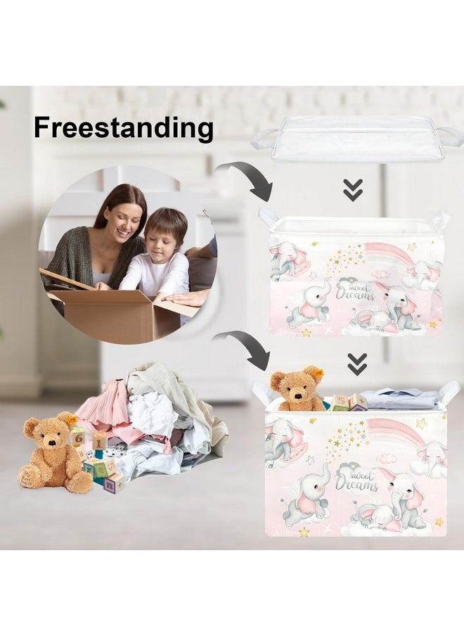 Clastyle Clastyle Sleeping Elephants Storage Basket Rectangle Pink Rainbow Girls Basket Cloud Moon Baby Shower Basket Kids Clothes Book Toy Storage Cube  - Image 2