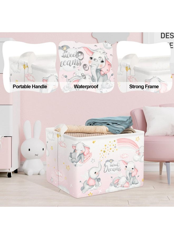 Clastyle Clastyle Sleeping Elephants Storage Basket Rectangle Pink Rainbow Girls Basket Cloud Moon Baby Shower Basket Kids Clothes Book Toy Storage Cube  - Image 3