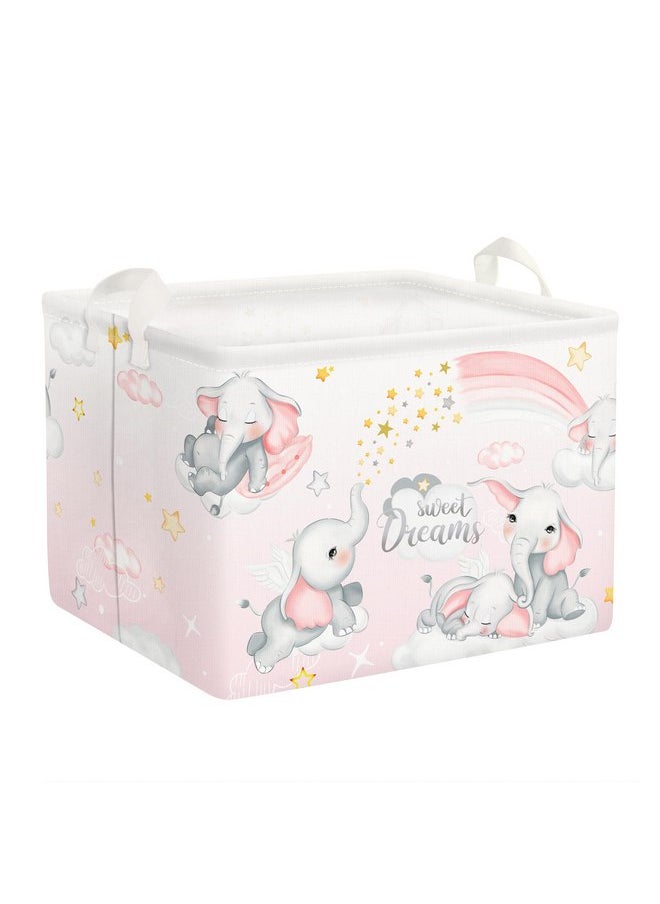 Clastyle Clastyle Sleeping Elephants Storage Basket Rectangle Pink Rainbow Girls Basket Cloud Moon Baby Shower Basket Kids Clothes Book Toy Storage Cube  - Image 1