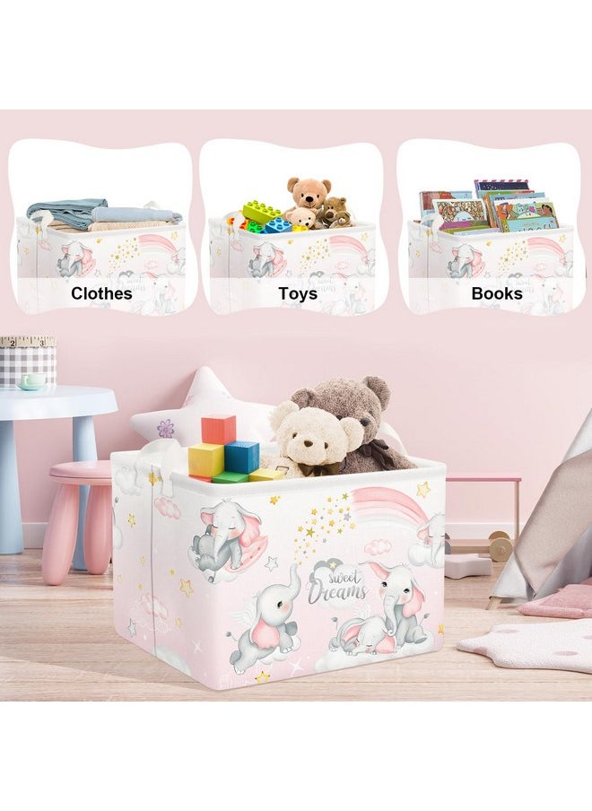 Clastyle Clastyle Sleeping Elephants Storage Basket Rectangle Pink Rainbow Girls Basket Cloud Moon Baby Shower Basket Kids Clothes Book Toy Storage Cube  - Image 4