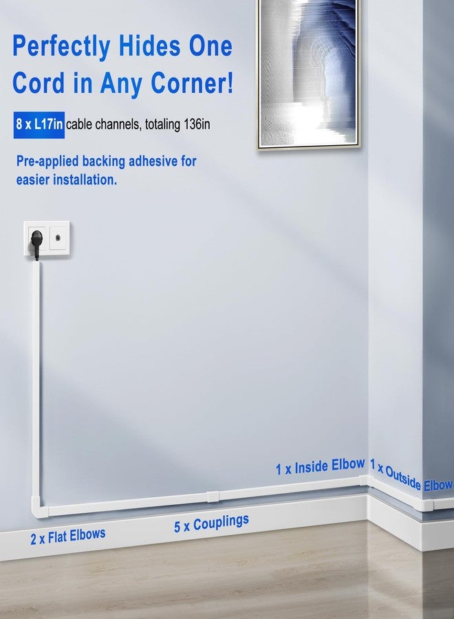 ZhiYo Cord Hider Wall for One Cord, 136in Cord Covers for Wires on Wall, Easy Install Cable Cover Wall, Cable Raceway White Hide Cords, Cable Hider Cord Management Wall, 8X L17in W0.6in H0.4in - Image 4