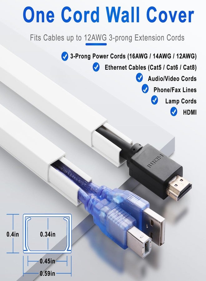 ZhiYo Cord Hider Wall for One Cord, 136in Cord Covers for Wires on Wall, Easy Install Cable Cover Wall, Cable Raceway White Hide Cords, Cable Hider Cord Management Wall, 8X L17in W0.6in H0.4in - Image 2
