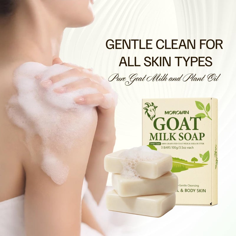 Morovan Goat Milk Soap Body Cleanser: Gently Cleansing & Moisturizing for All Skin Types 3 Bars 10.5oz Goat Soap Gentle Formula for Dry Skin, Eczema & Sensitive Skin Men & Women Daily Use - Image 5
