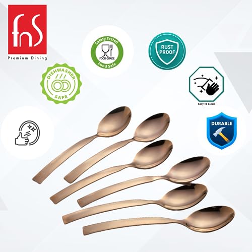 FnS Allie Stainless Steel Rose Gold Teaspoon Set of 6 for Tea, Coffee,Sugar and Spices - Image 3